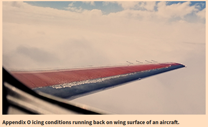 Appendix O icing conditions running back on wing surface of an aircraft.