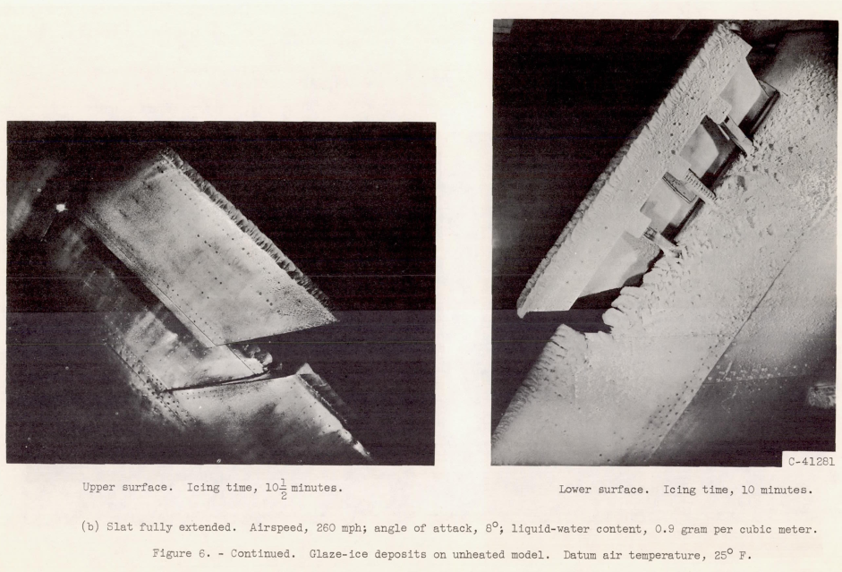 Figure 6b. Glaze-ice deposits on unheated model.
Datum air temperature, 25° F.