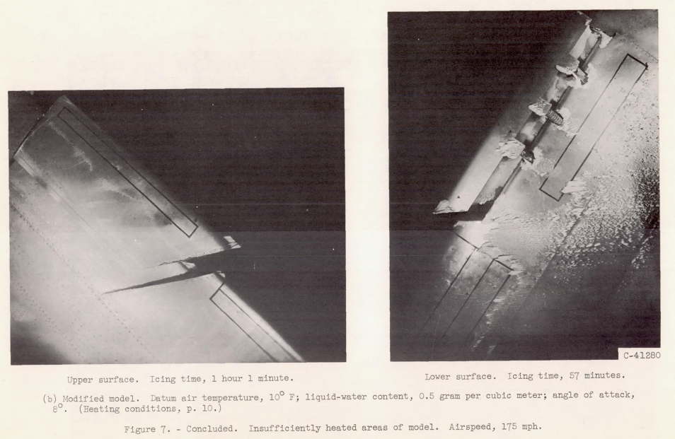 Figure 7. Insufficiently heated areas of model. Airspeed, 175 mph.