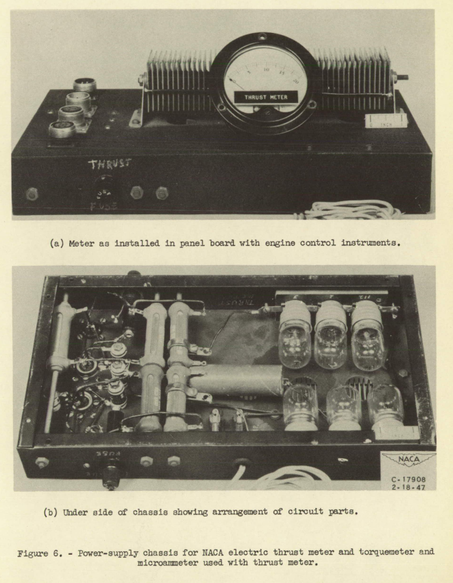 Figure 6. Power-supply chassis for NACA electric thrust meter and torquemeter and microammeter used with thrust meter.