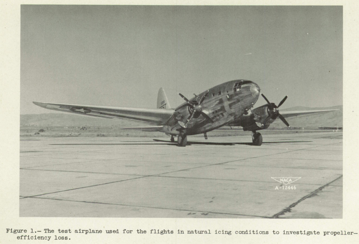 Figure 1. The test airplane used for the flights in natural icing conditions to investigate propeller-efficiency loss.