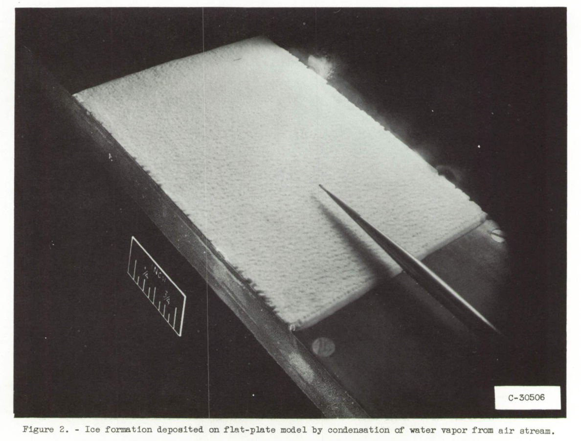 Figure 2. Ice formation on the flat-plate model by condensation of water vapor from the air stream.