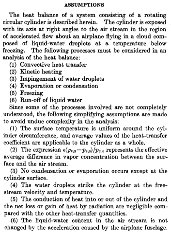 Six detailed assumptions about ice formation on a cylinder.