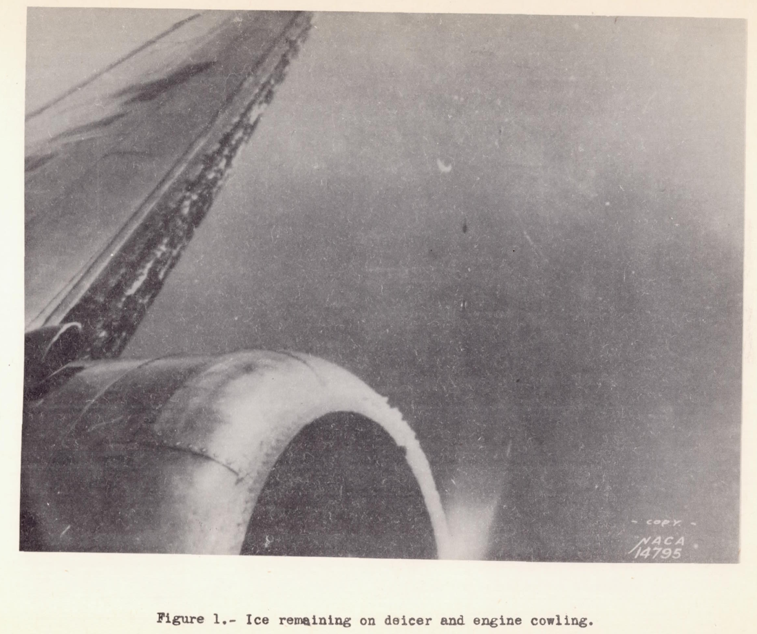Figure 1. Ice remaining on deicer and engine cowling.